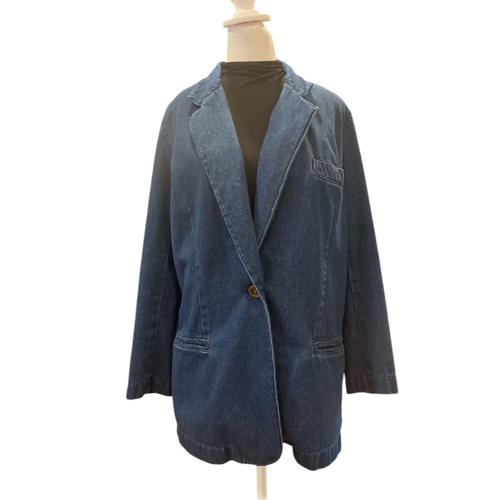 MISTER LEONARD SZ 10 blue denim 100% 1 button 3 pocket long jacket vintage
